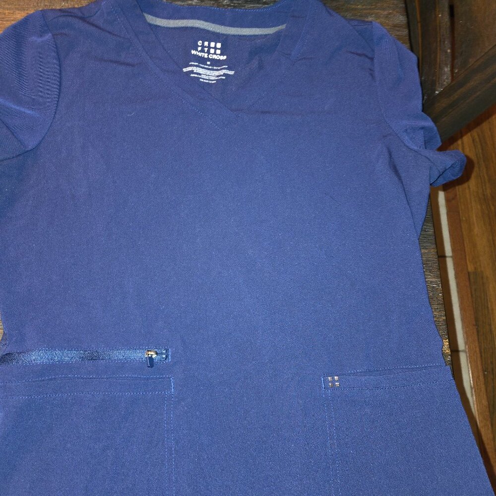 White cross navy medium scrub top